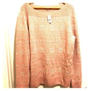 LOFT Pink and White/Silver snowflake sweater